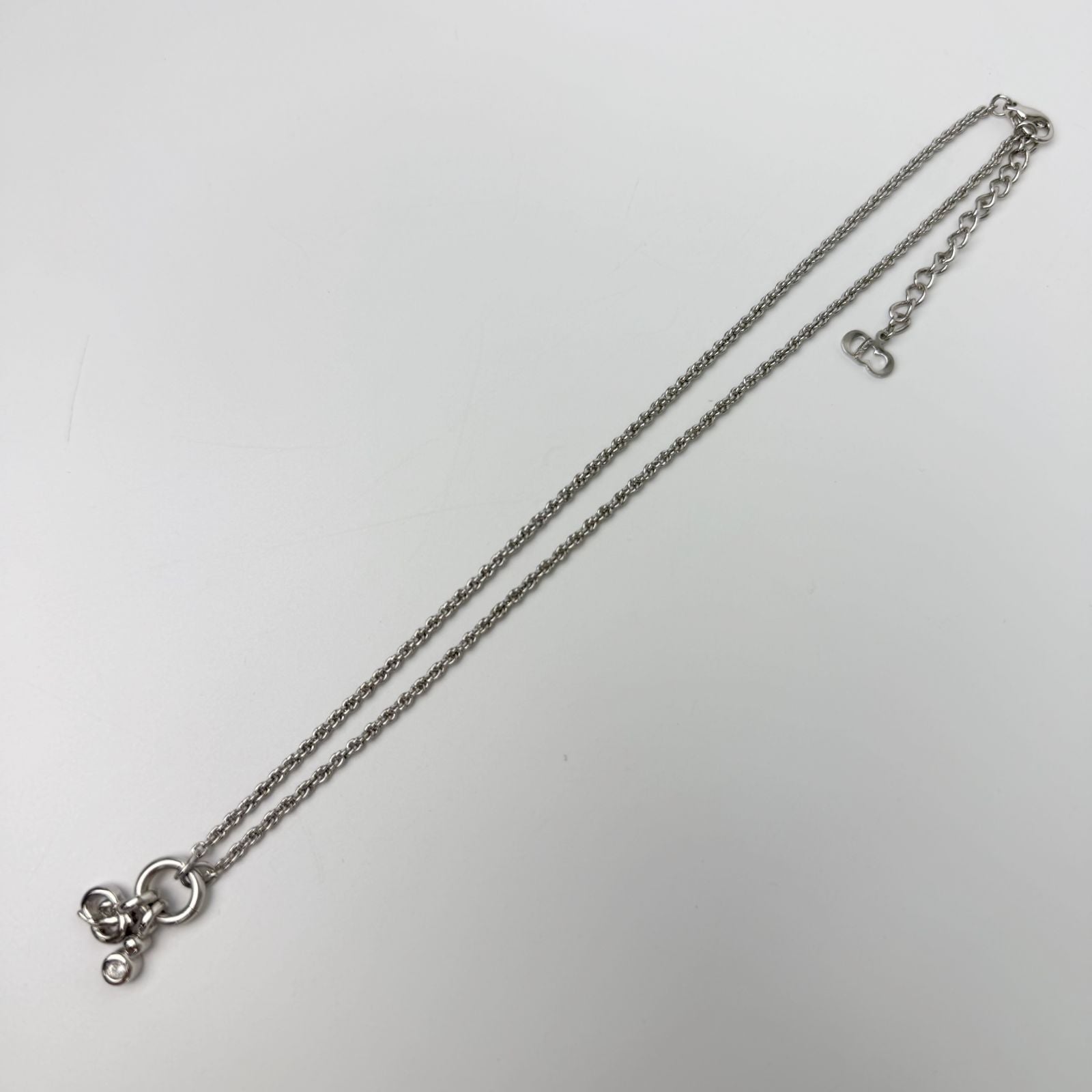 Dior CD Logo Crystal Charm Necklace Plated Rhinestone Silver Vintage — view 2