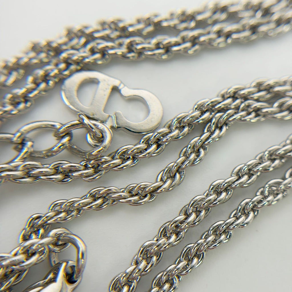 Dior CD Logo Crystal Charm Necklace Plated Rhinestone Silver Vintage — view 7