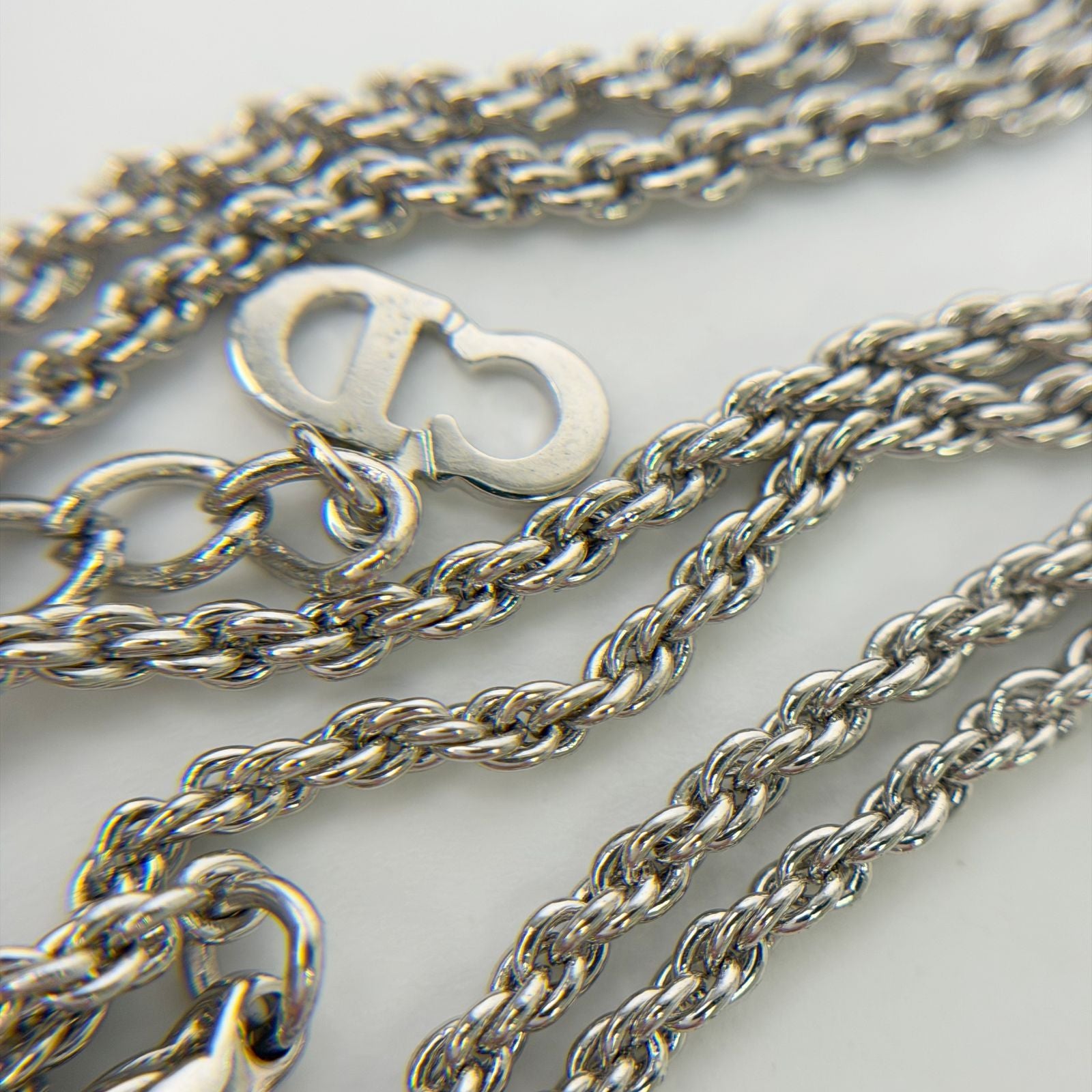 Dior CD Logo Crystal Charm Necklace Plated Rhinestone Silver Vintage — view 7
