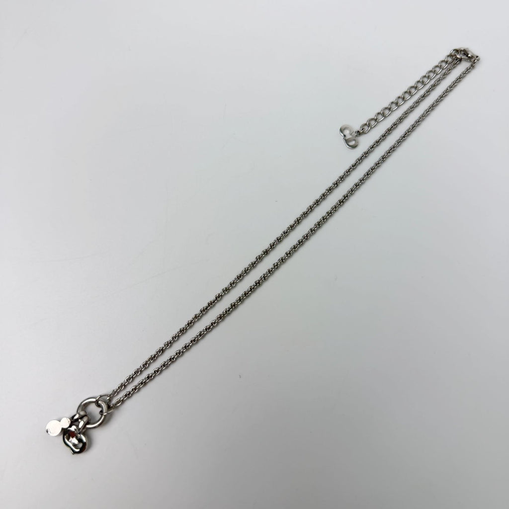Dior CD Logo Crystal Charm Necklace Plated Rhinestone Silver Vintage — view 3