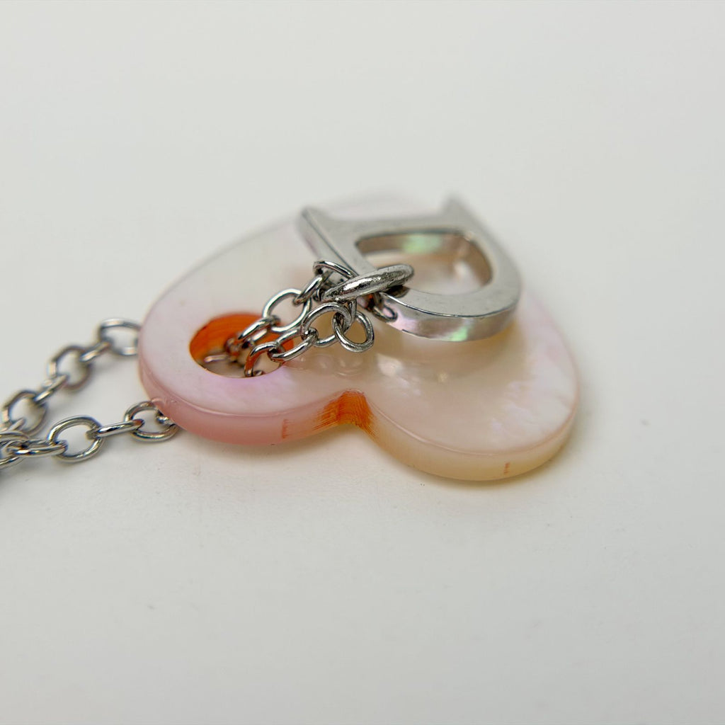 Dior Mother of Pearl Heart D Charm Necklace Plated Silver Pink Vintage — view 5
