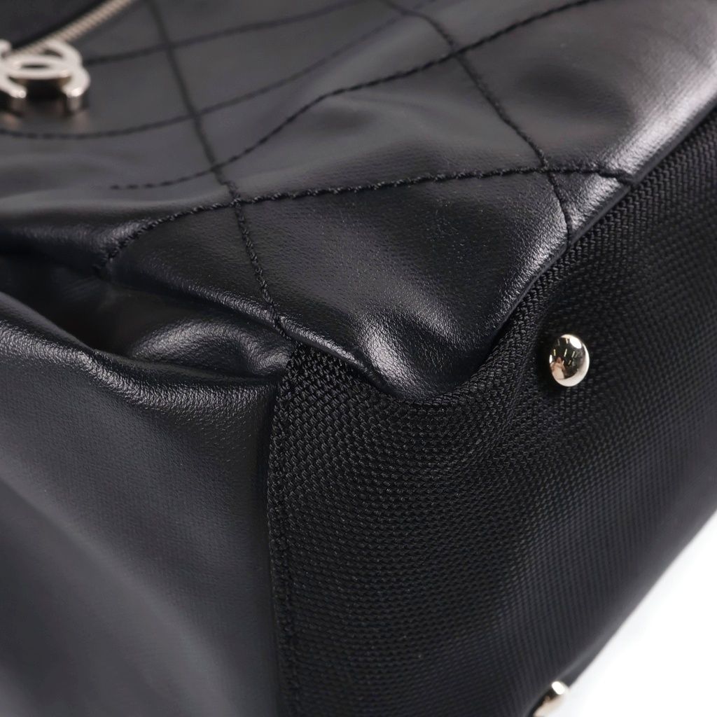 Chanel Paris Biarritz Tote GM Handbag CC Logo Black Silver Canvas Leather — view 6