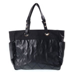 Chanel Paris Biarritz Tote GM Handbag CC Logo Black Silver Canvas Leather — view 2