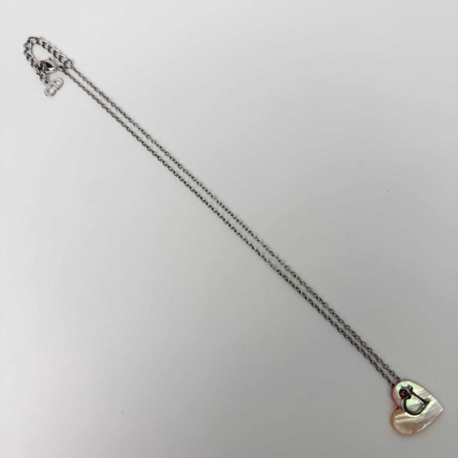 Dior Mother of Pearl Heart D Charm Necklace Plated Silver Pink Vintage — view 2