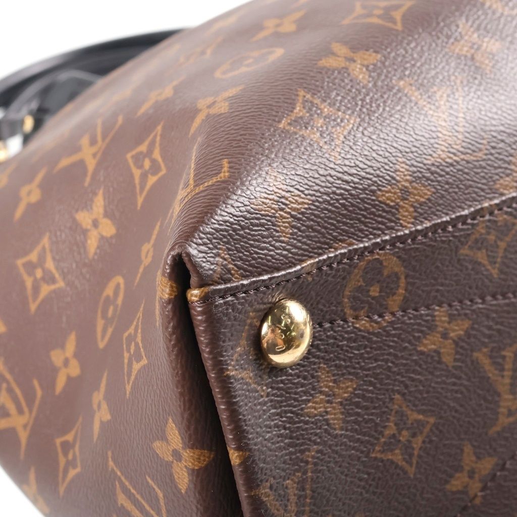 Louis Vuitton Monogram Tote MM Shoulder Bag Leather Brown Khaki White — view 5