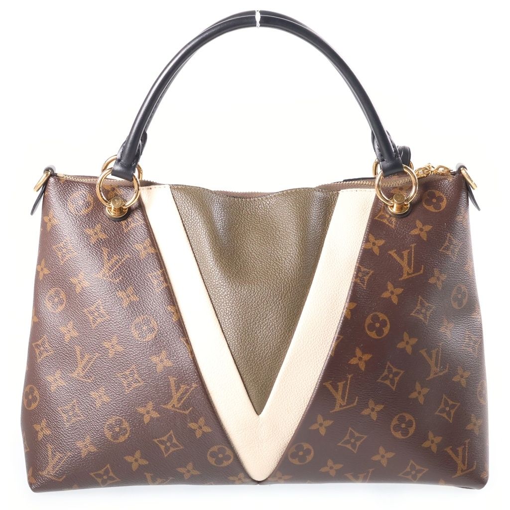 Louis Vuitton Monogram Tote MM Shoulder Bag Leather Brown Khaki White — view 2