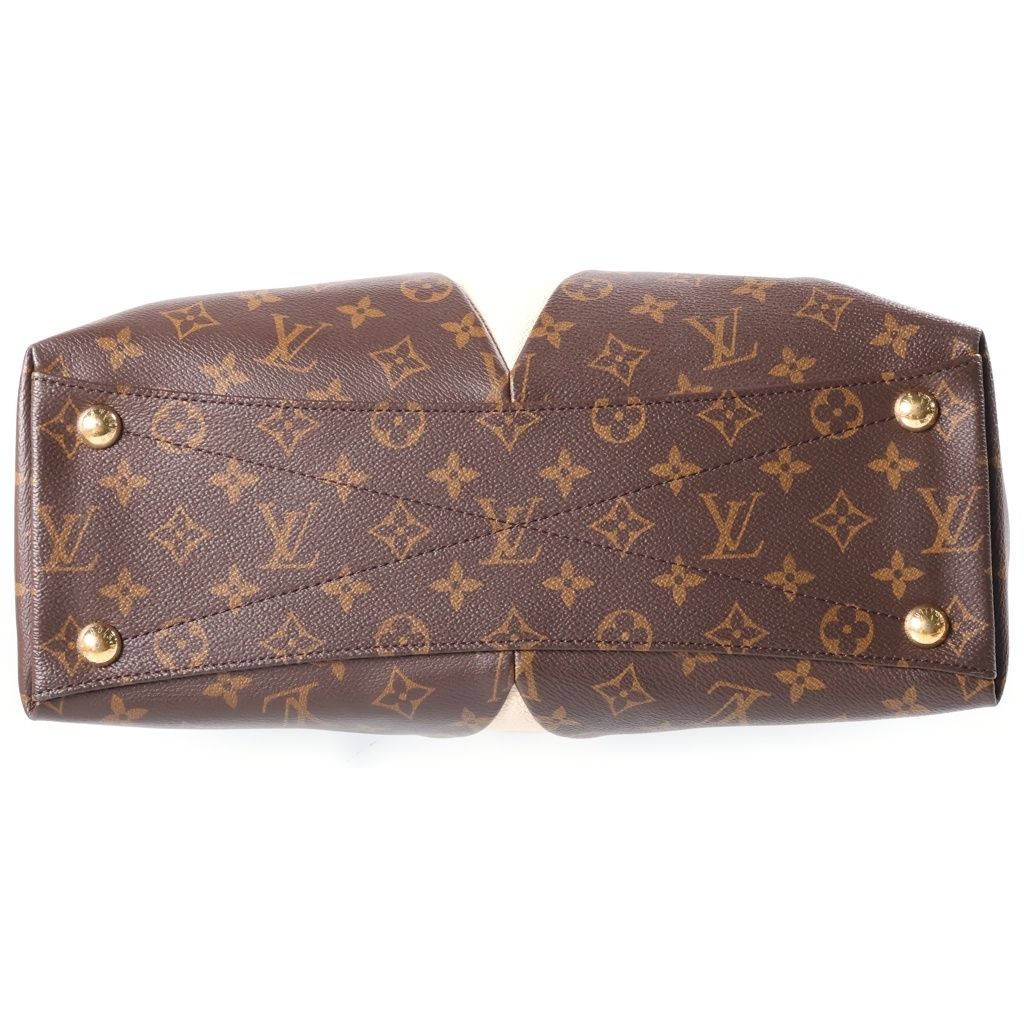Louis Vuitton Monogram Tote MM Shoulder Bag Leather Brown Khaki White — view 4