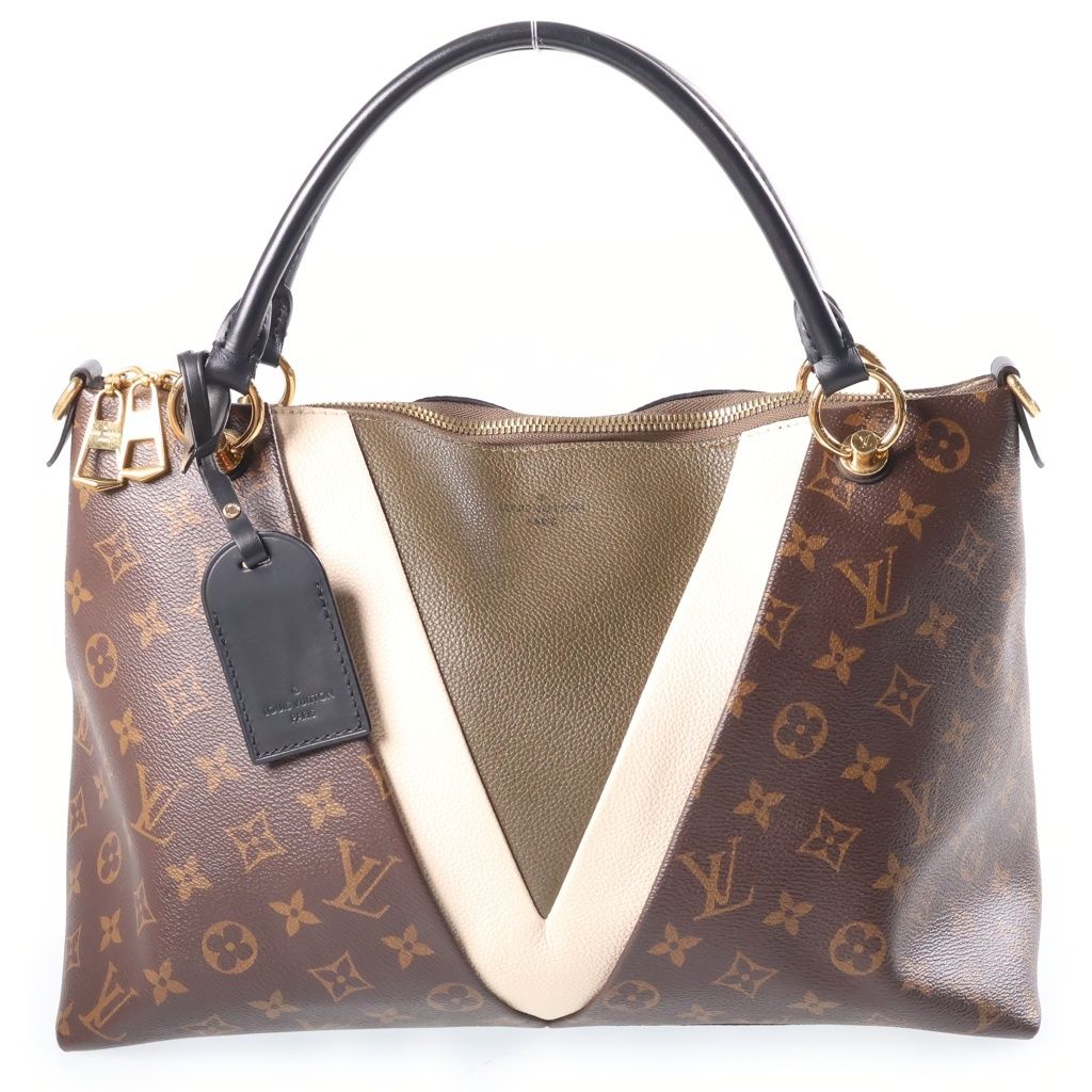 Louis Vuitton Monogram Tote MM Shoulder Bag Leather Brown Khaki White