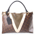 Louis Vuitton Monogram Tote MM Shoulder Bag Leather Brown Khaki White