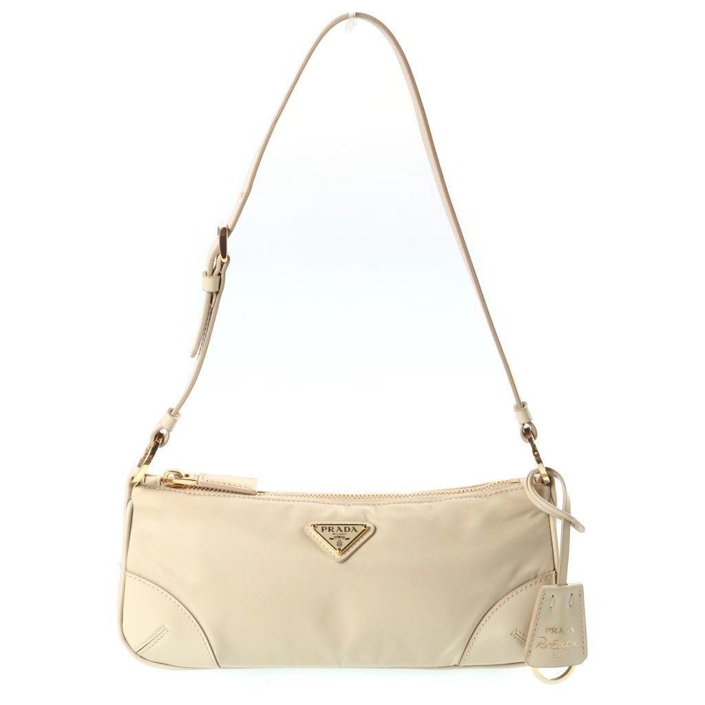 Prada Re Edition Tessuto Shoulder Bag Triangle Logo Nylon Leather Beige