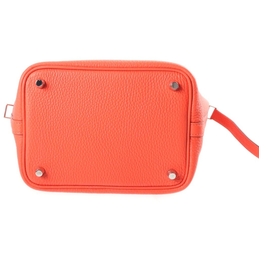 Hermes Picotin Lock PM Taurillon Clemence Silver Handbag Orange Field — view 4