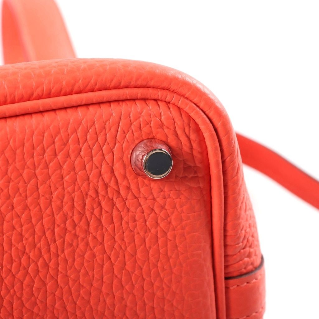 Hermes Picotin Lock PM Taurillon Clemence Silver Handbag Orange Field — view 6
