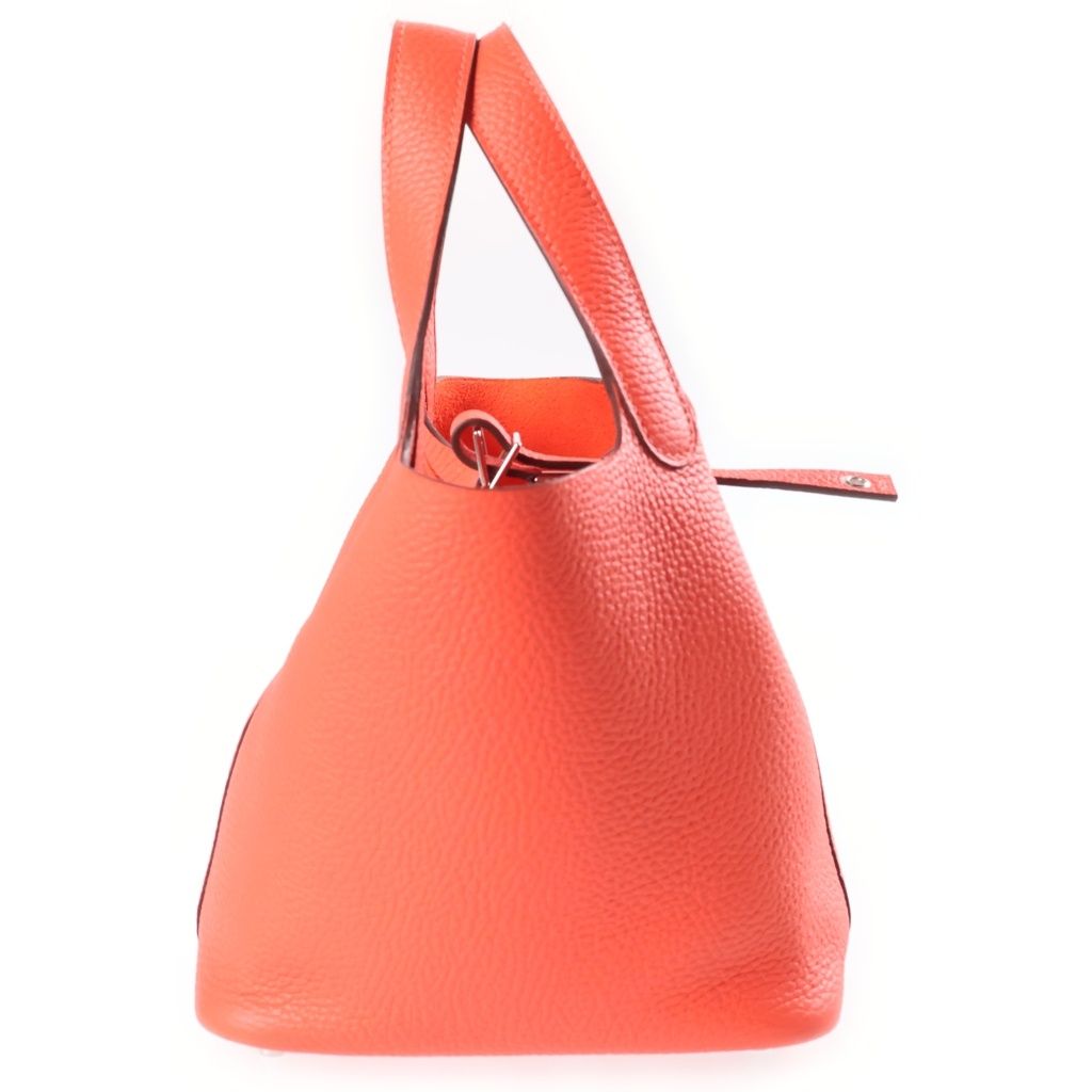 Hermes Picotin Lock PM Taurillon Clemence Silver Handbag Orange Field — view 3