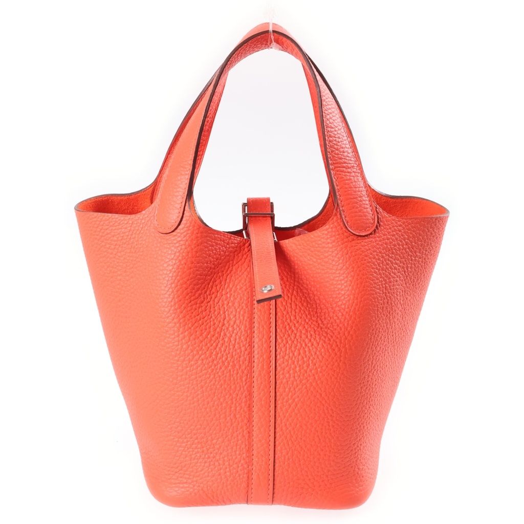 Hermes Picotin Lock PM Taurillon Clemence Silver Handbag Orange Field