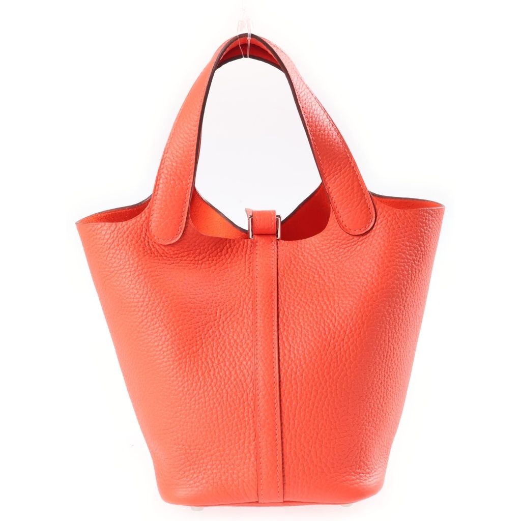Hermes Picotin Lock PM Taurillon Clemence Silver Handbag Orange Field — view 2
