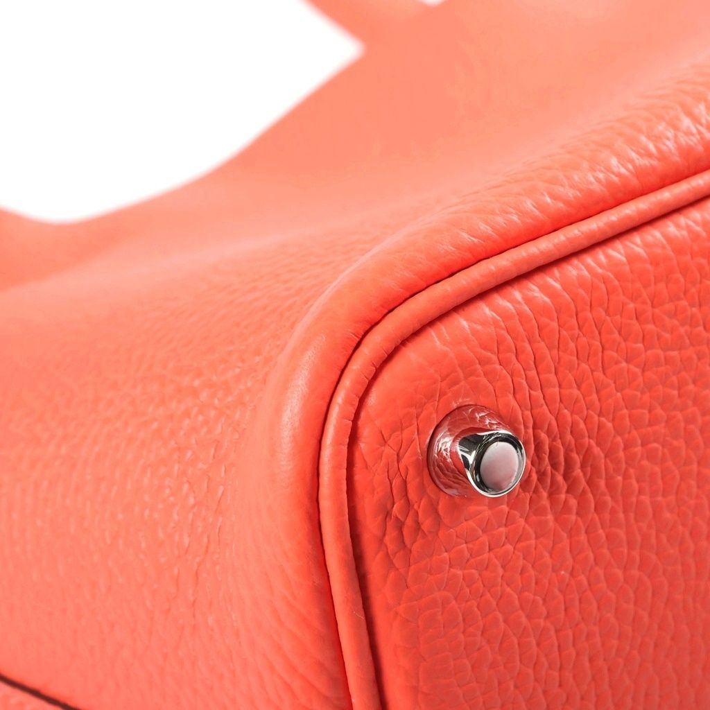 Hermes Picotin Lock PM Taurillon Clemence Silver Handbag Orange Field — view 5