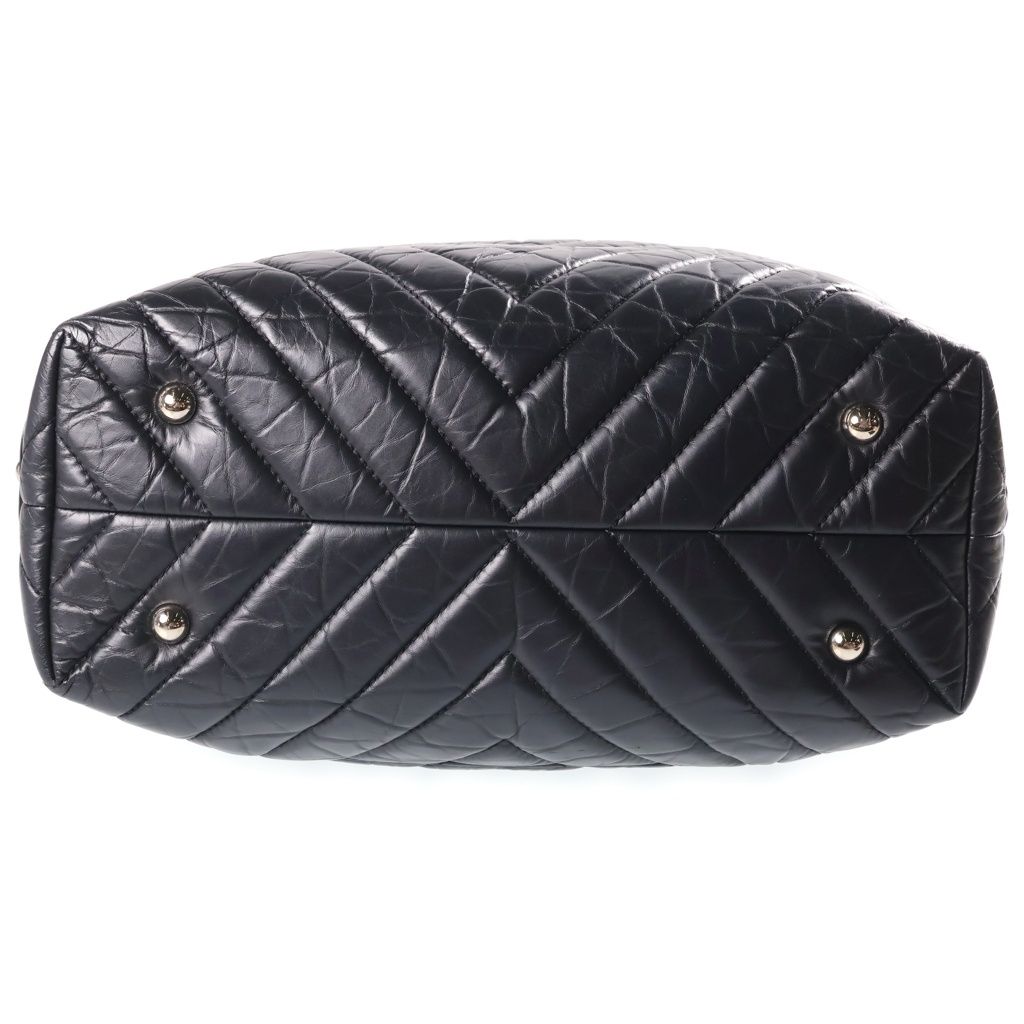 Chanel Cambon Chain Tote Bag V-stitch Leather CC Logo Black — view 4