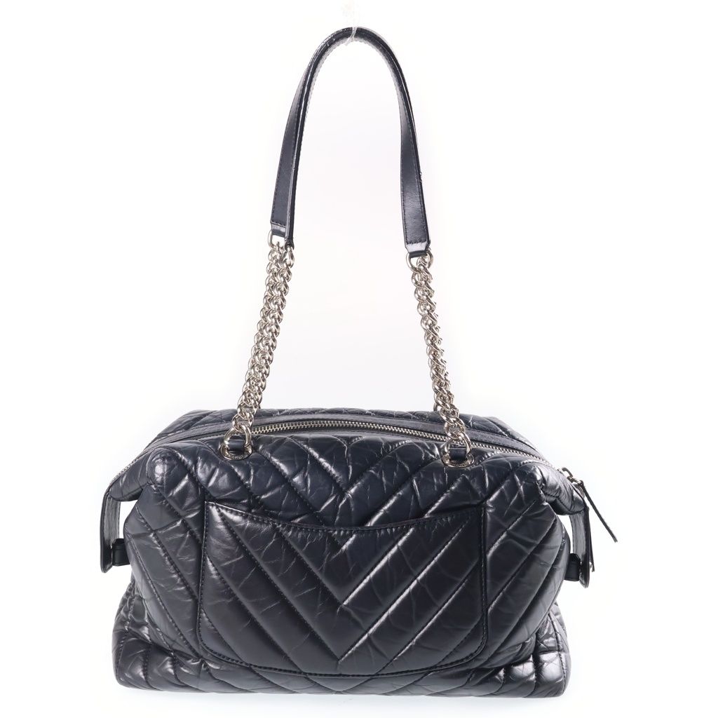 Chanel Cambon Chain Tote Bag V-stitch Leather CC Logo Black — view 2