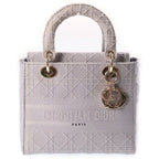 Dior Lady Delight Medium Canvas Gold 2-Way Shoulder Bag Gray