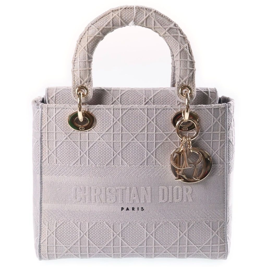Dior Lady Delight Medium Canvas Gold 2-Way Shoulder Bag Gray