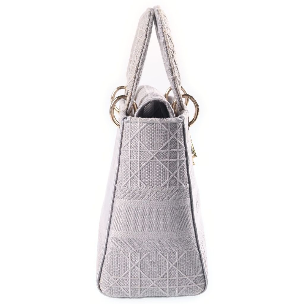 Dior Lady Delight Medium Canvas Gold 2-Way Shoulder Bag Gray — view 3