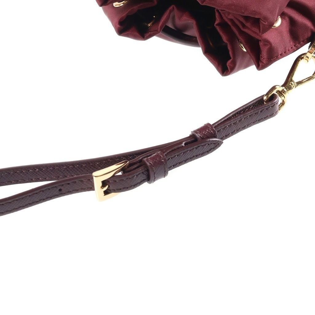 Prada Re-Nylon Triangle Logo Drawstring Pouch Mini Bag Bordeaux Wine — view 7