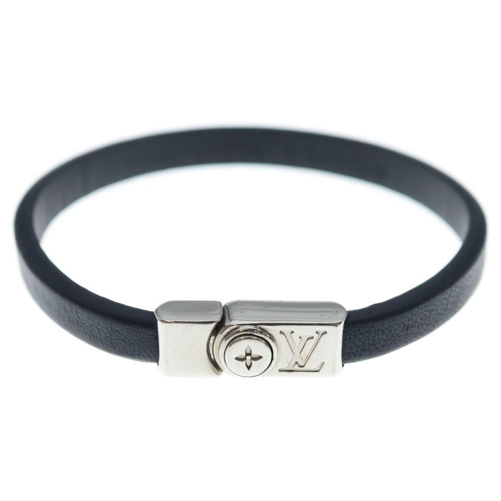 Louis Vuitton Bracelet Flower Edge Leather Black Silver
