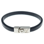 Louis Vuitton Bracelet Flower Edge Leather Black Silver