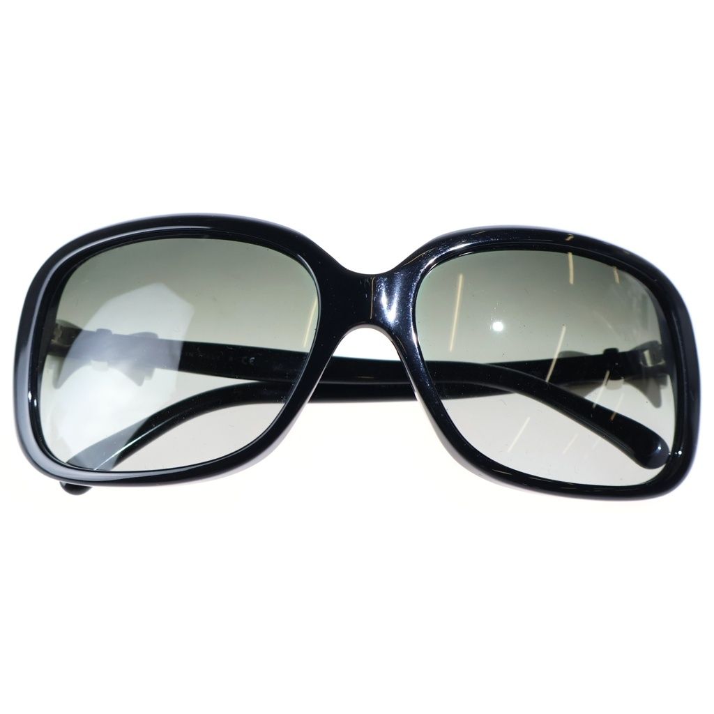 Chanel CC Logo Ribbon Motif Square Frame Sunglasses Eyewear 60 17 Black