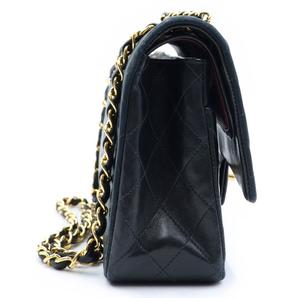 Chanel Quilted 25 Double Flap Chain Shoulder Bag Black Lambskin Gold — view 3