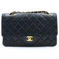Chanel Quilted 25 Double Flap Chain Shoulder Bag Black Lambskin Gold