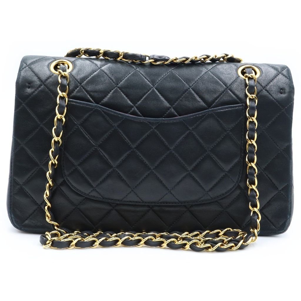 Chanel Quilted 25 Double Flap Chain Shoulder Bag Black Lambskin Gold — view 2