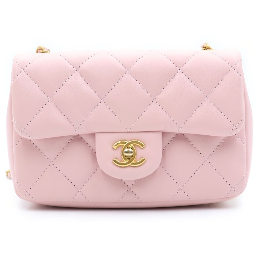 Chanel Mini Quilted 17 Chain Shoulder Bag Lambskin Pink