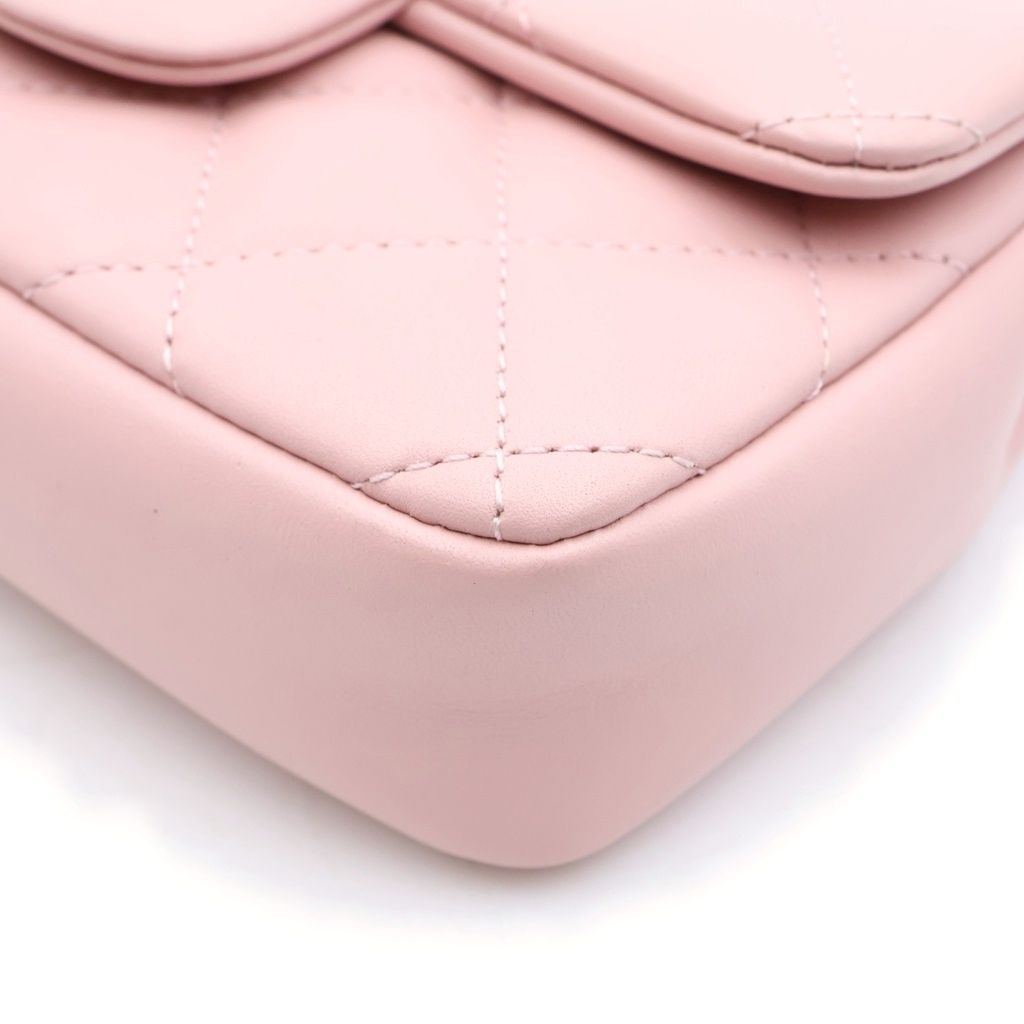 Chanel Mini Quilted 17 Chain Shoulder Bag Lambskin Pink — view 5