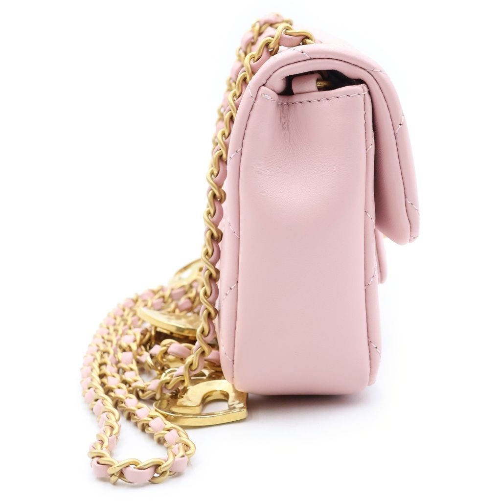 Chanel Mini Quilted 17 Chain Shoulder Bag Lambskin Pink — view 3