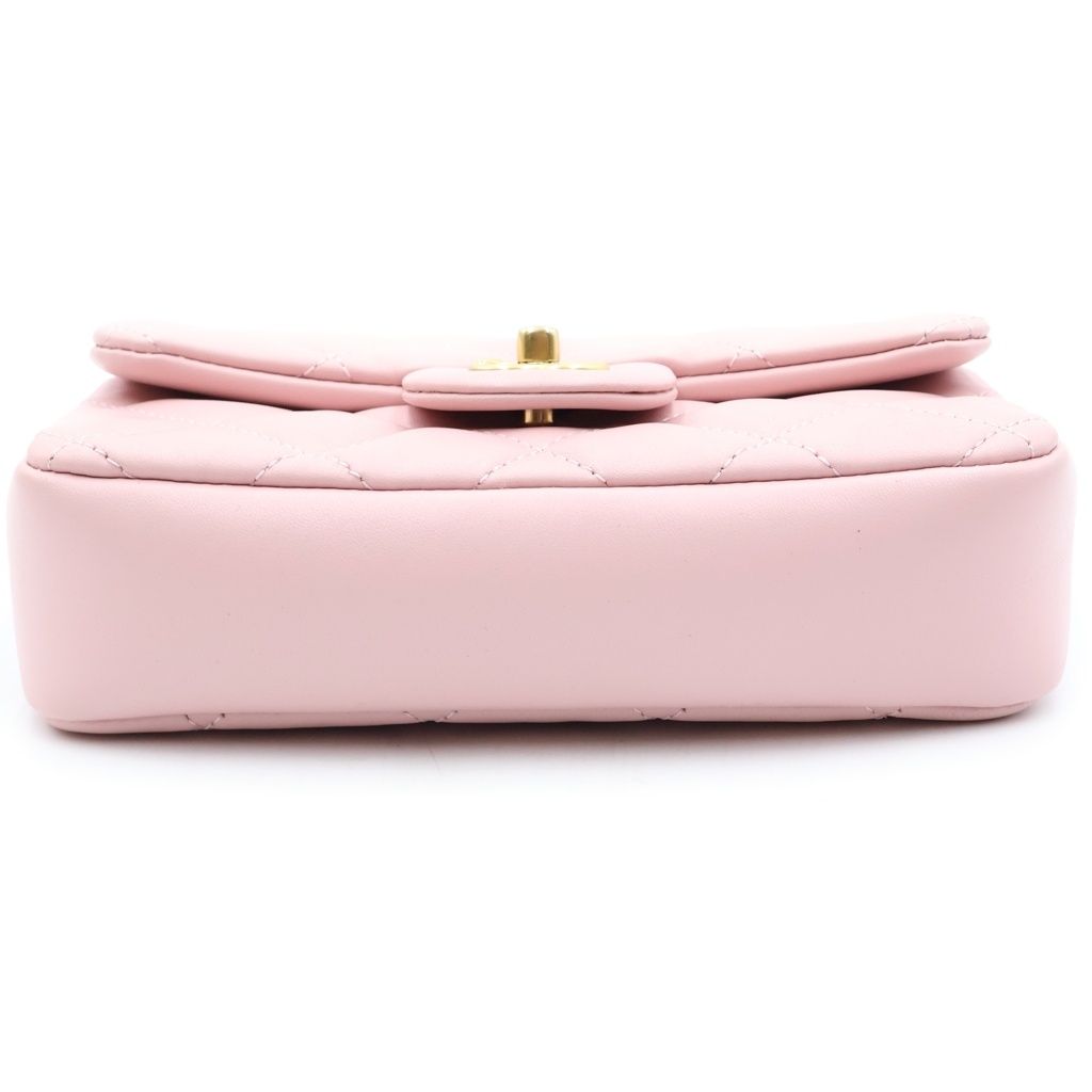 Chanel Mini Quilted 17 Chain Shoulder Bag Lambskin Pink — view 4