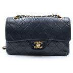 Chanel Quilted 23 Double Flap Chain Shoulder Bag Black Lambskin Gold