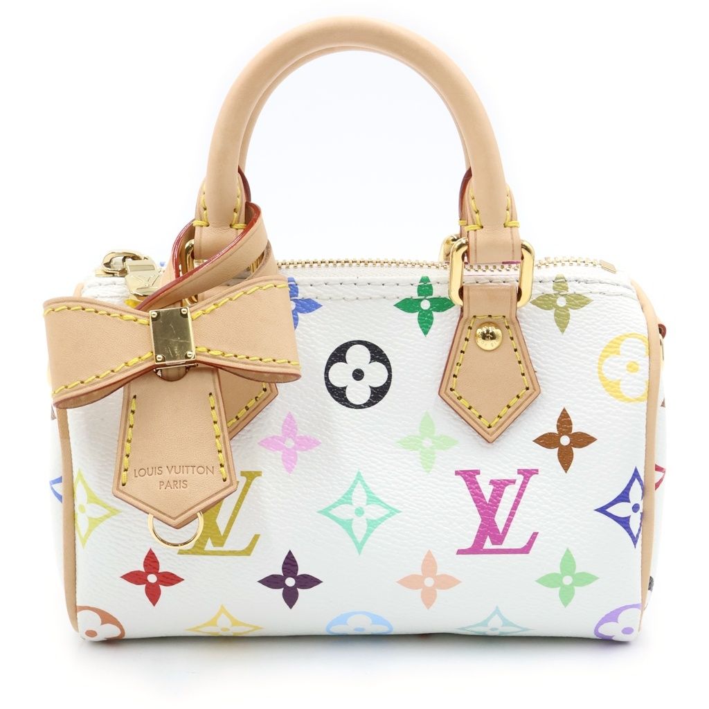 Louis Vuitton Multicolor Nano Speedy Shoulder Bag Leather Blanc White 2-Way