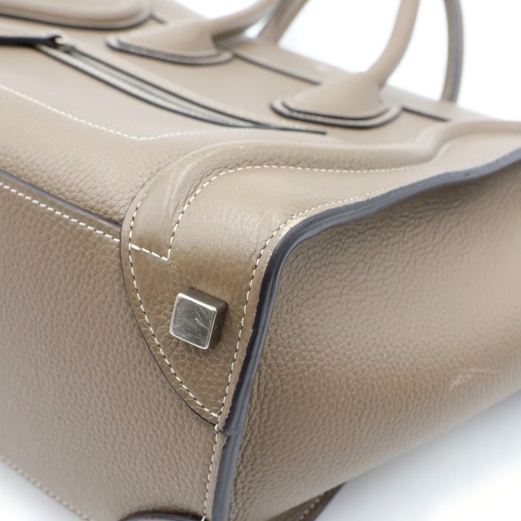 Celine Luggage Micro Suri Handbag Drummed Calfskin Leather Greige — view 5
