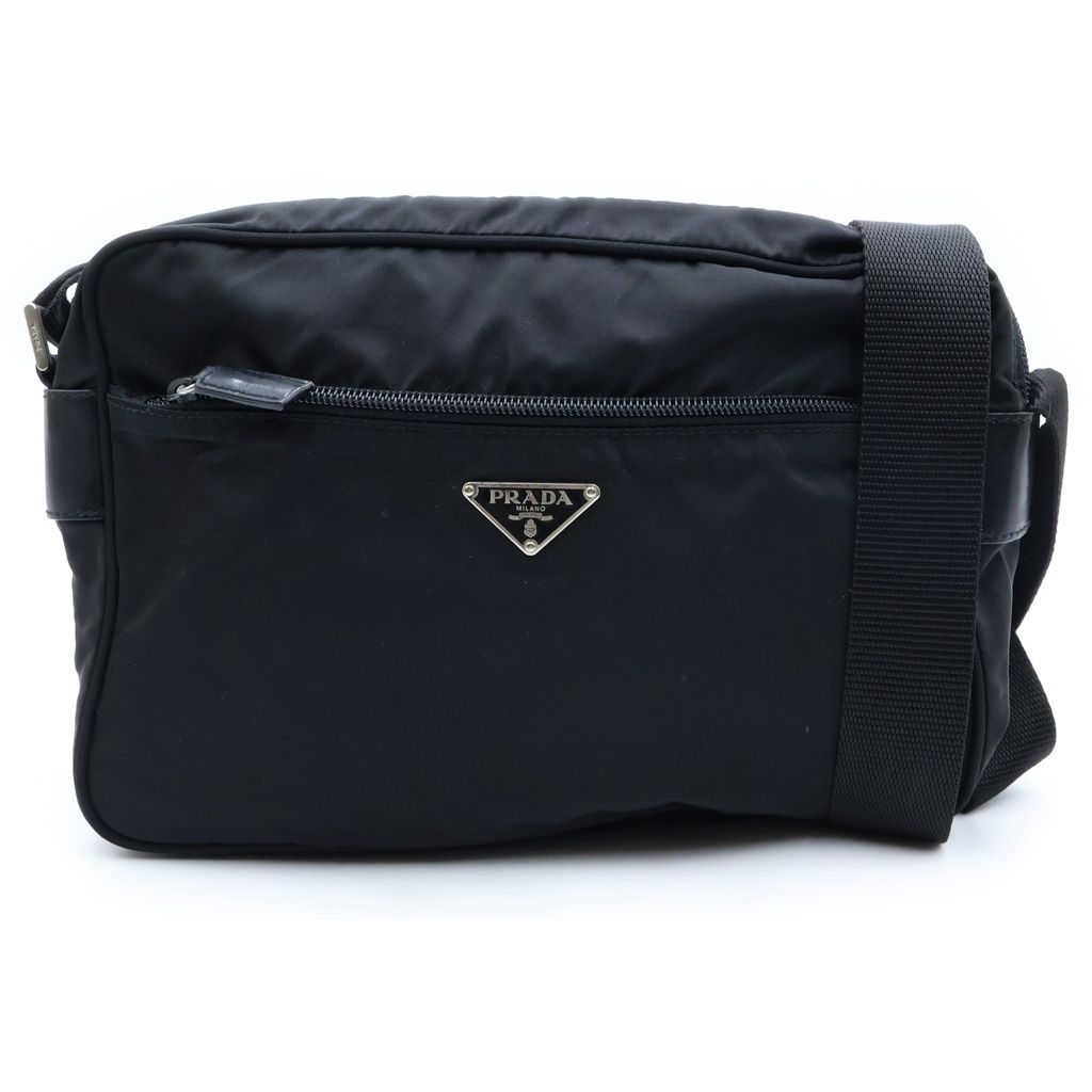 Prada Triangle Logo Tessuto Shoulder Bag Nylon Black