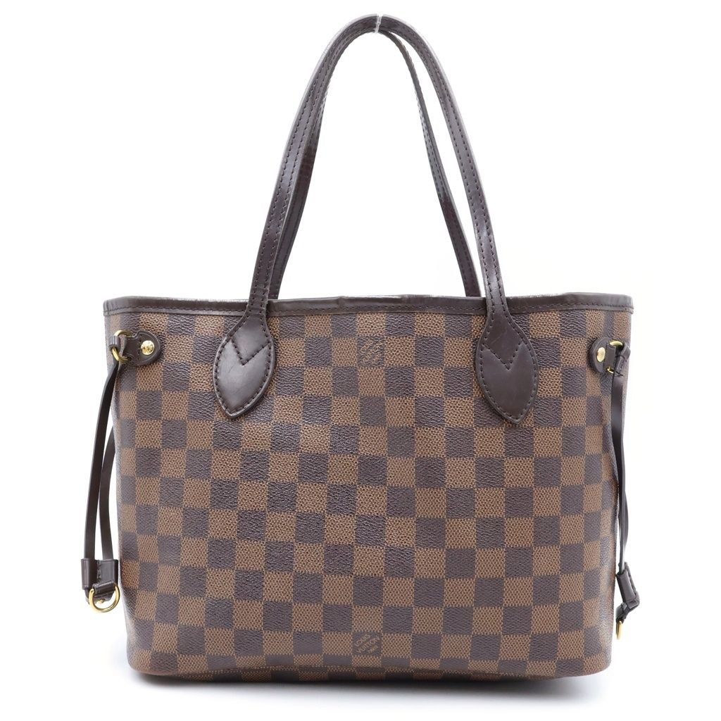 Louis Vuitton Damier Neverfull PM Tote Bag Brown Leather Gold