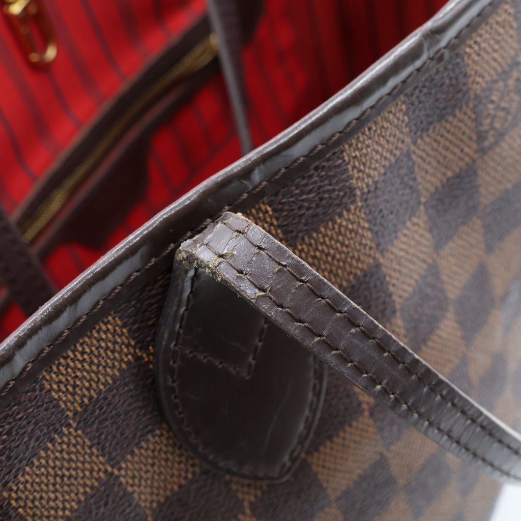 Louis Vuitton Damier Neverfull PM Tote Bag Brown Leather Gold — view 7