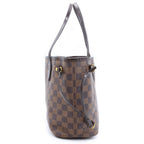 Louis Vuitton Damier Neverfull PM Tote Bag Brown Leather Gold — view 3