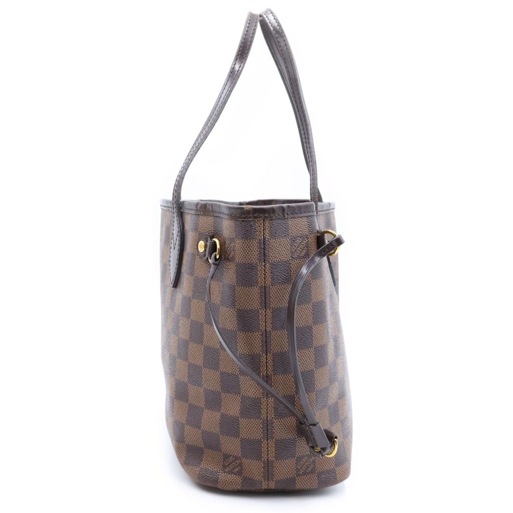 Louis Vuitton Damier Neverfull PM Tote Bag Brown Leather Gold — view 3