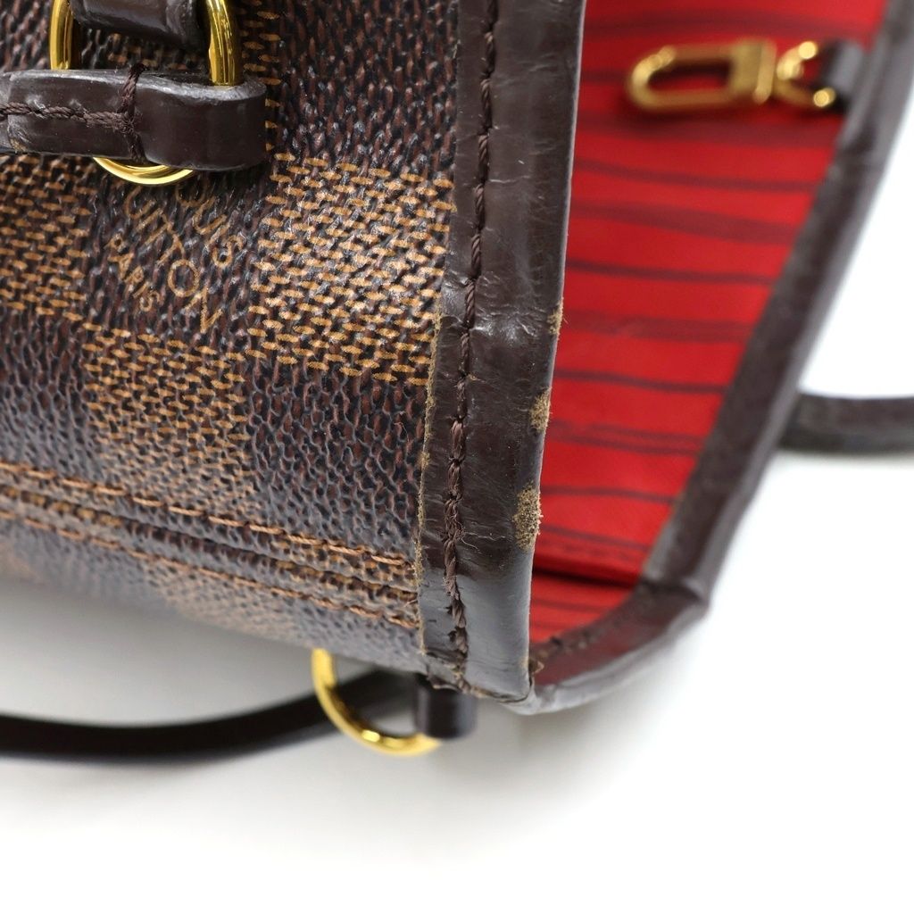 Louis Vuitton Damier Neverfull PM Tote Bag Brown Leather Gold — view 6