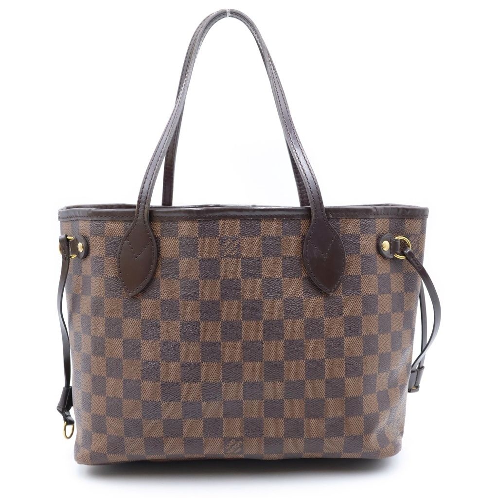 Louis Vuitton Damier Neverfull PM Tote Bag Brown Leather Gold — view 2