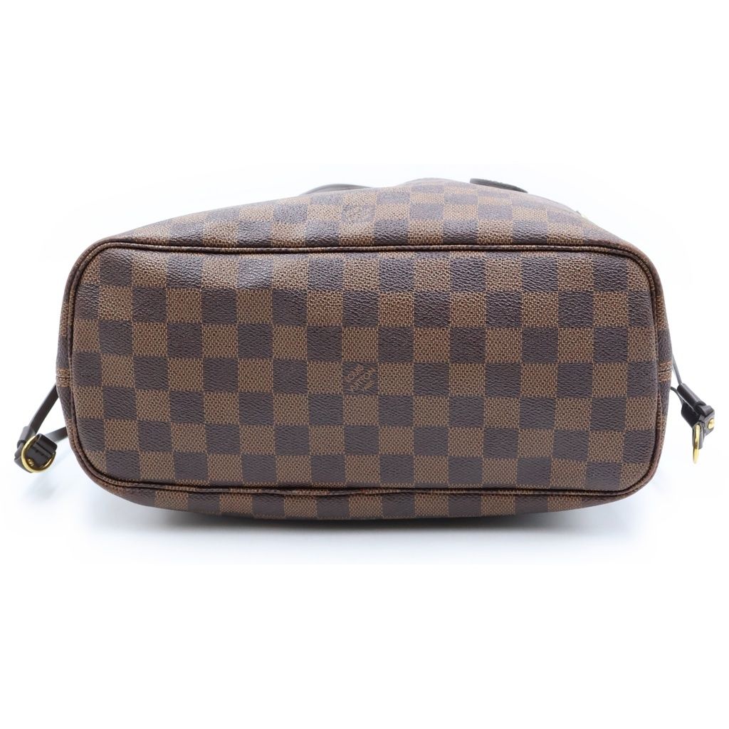Louis Vuitton Damier Neverfull PM Tote Bag Brown Leather Gold — view 4