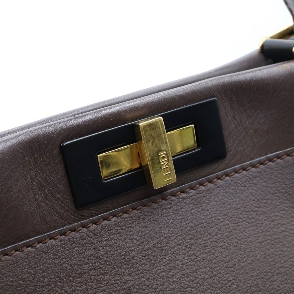 Fendi Peekaboo Regular Medium Shoulder Bag Selleria Leather 2-Way Brown — view 7