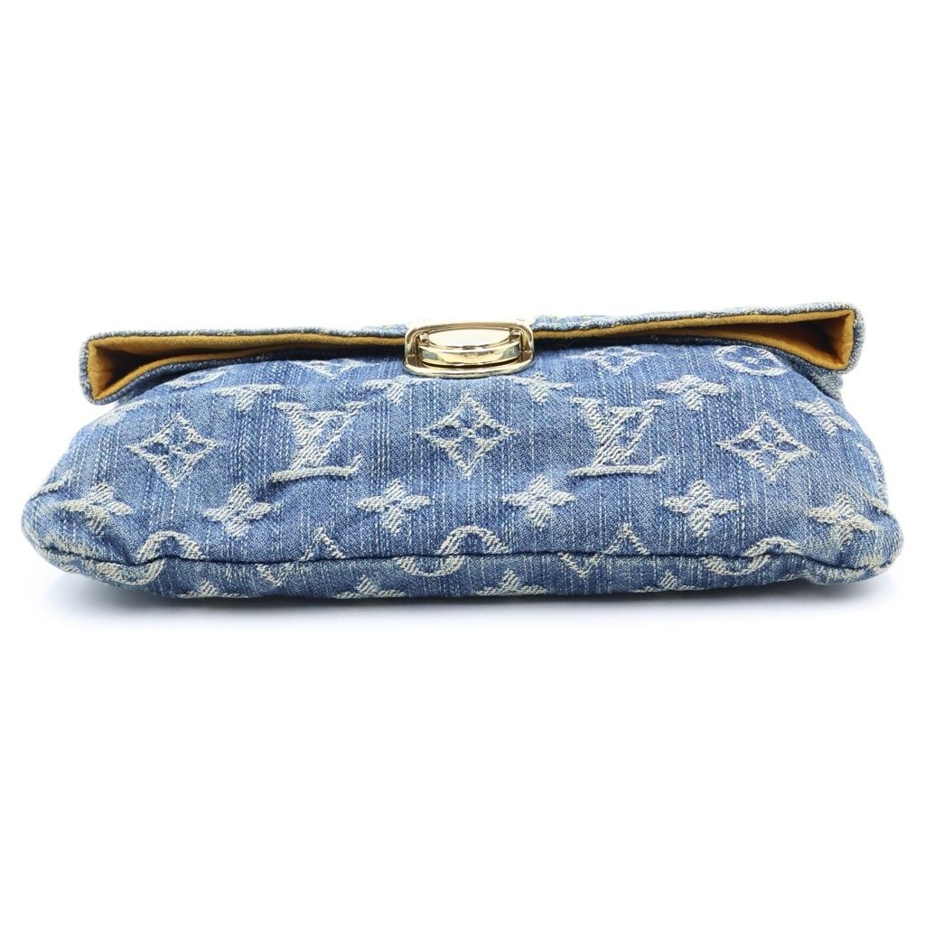 Louis Vuitton Monogram Denim Pochette Plat Clutch Mini Pouch Indigo Blue Gold — view 4