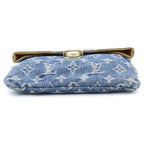 Louis Vuitton Monogram Denim Pochette Plat Clutch Mini Pouch Indigo Blue Gold — view 4